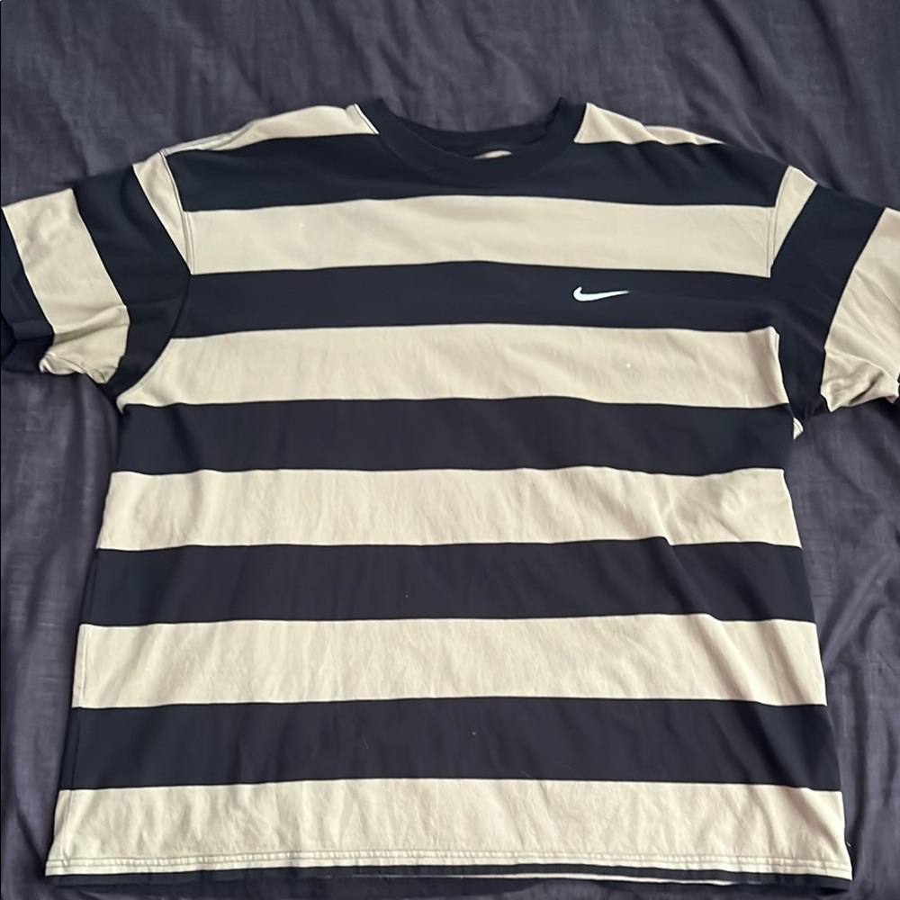 Nike Black and Cream Striped Tee